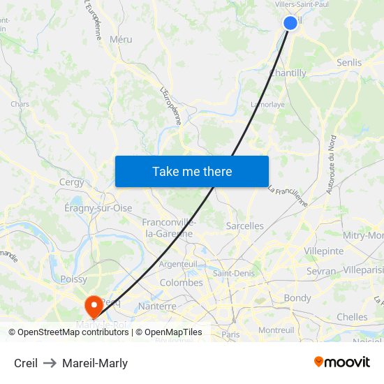 Creil to Mareil-Marly map