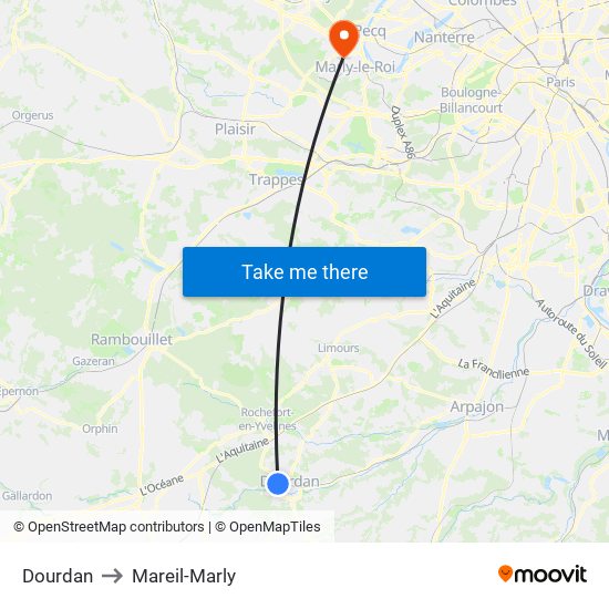 Dourdan to Mareil-Marly map