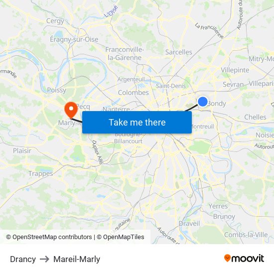 Drancy to Mareil-Marly map