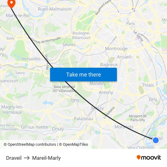 Draveil to Mareil-Marly map
