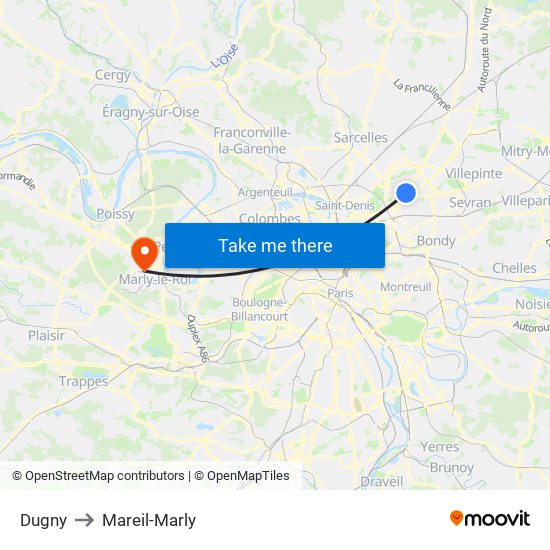 Dugny to Mareil-Marly map
