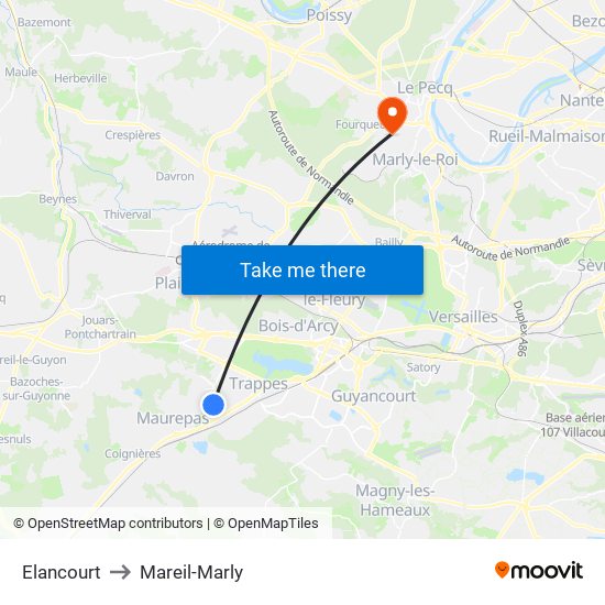 Elancourt to Mareil-Marly map