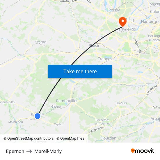 Epernon to Mareil-Marly map