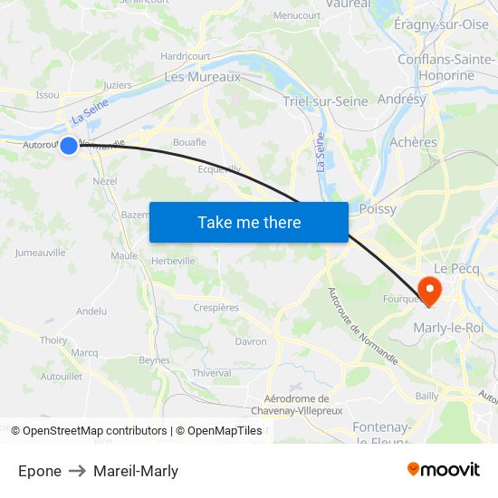 Epone to Mareil-Marly map