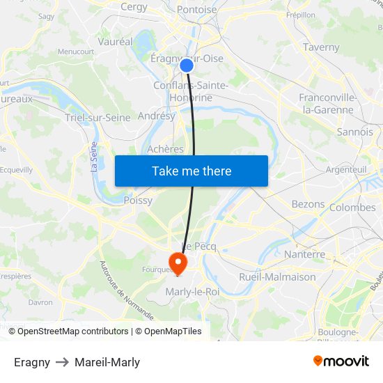 Eragny to Mareil-Marly map