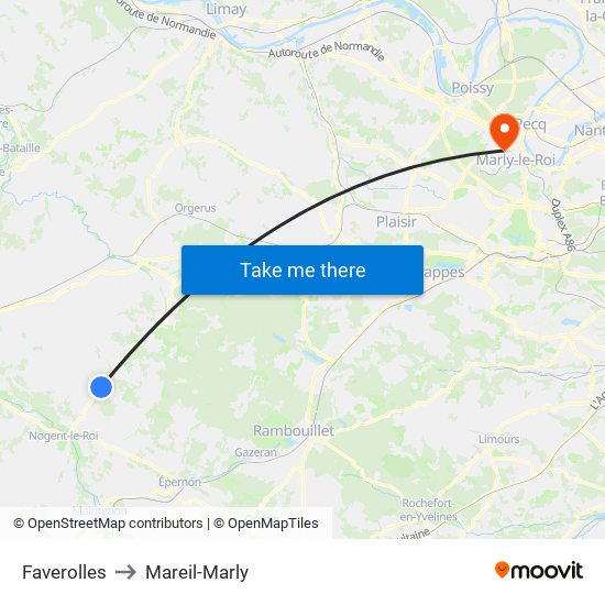 Faverolles to Mareil-Marly map