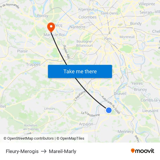 Fleury-Merogis to Mareil-Marly map