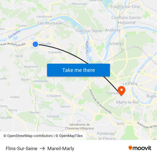 Flins-Sur-Seine to Mareil-Marly map