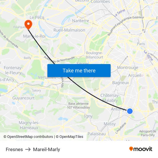 Fresnes to Mareil-Marly map