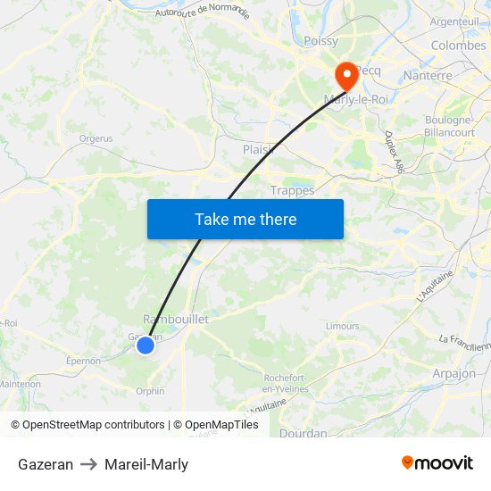 Gazeran to Mareil-Marly map