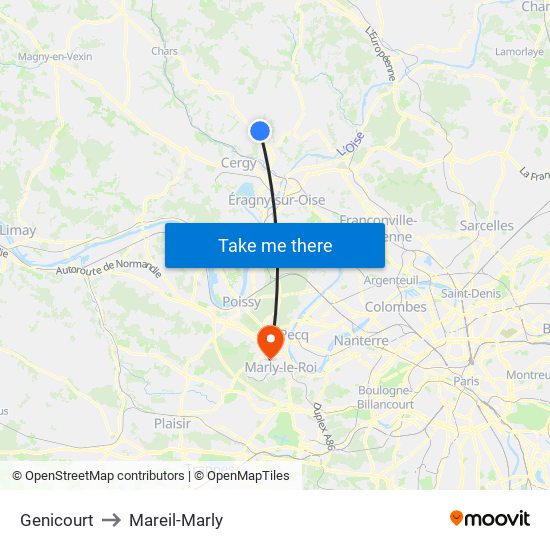 Genicourt to Mareil-Marly map