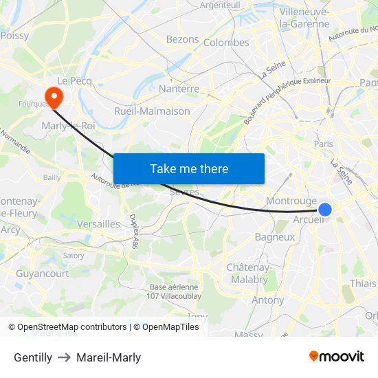 Gentilly to Mareil-Marly map