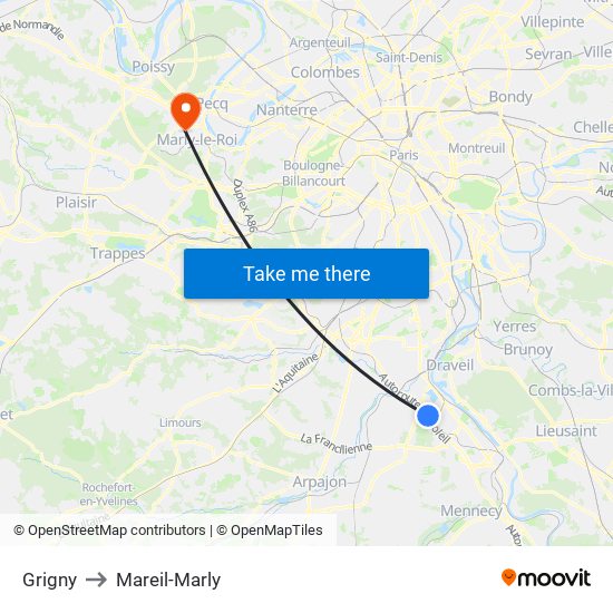 Grigny to Mareil-Marly map