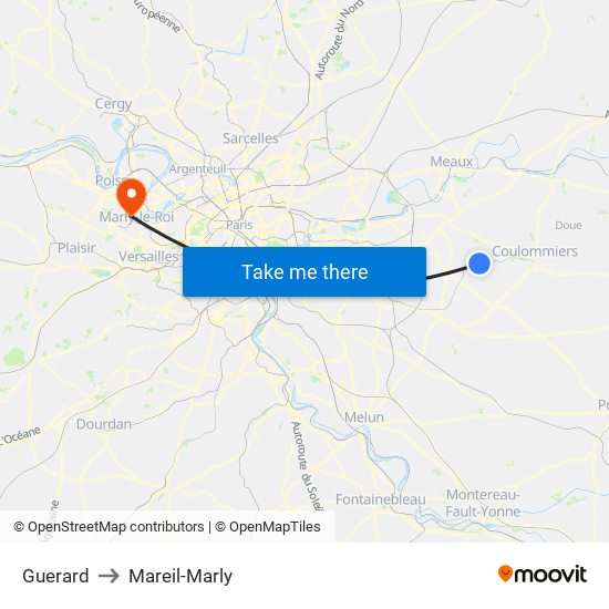 Guerard to Mareil-Marly map