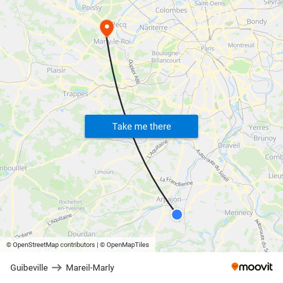 Guibeville to Mareil-Marly map