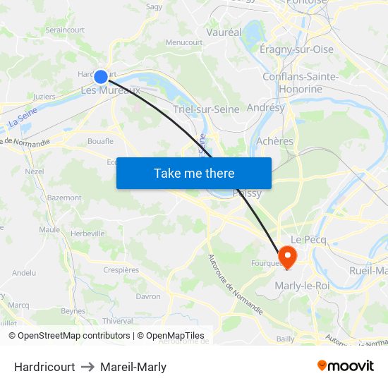 Hardricourt to Mareil-Marly map