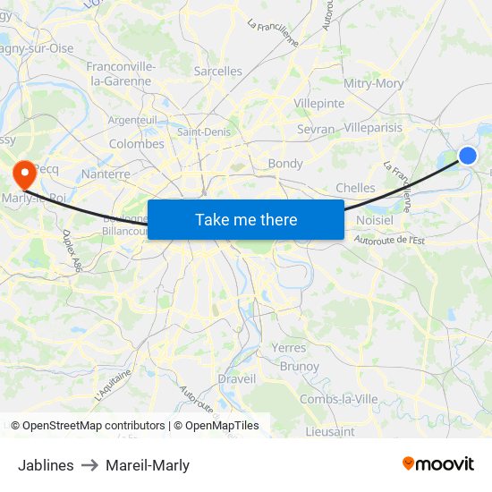 Jablines to Mareil-Marly map