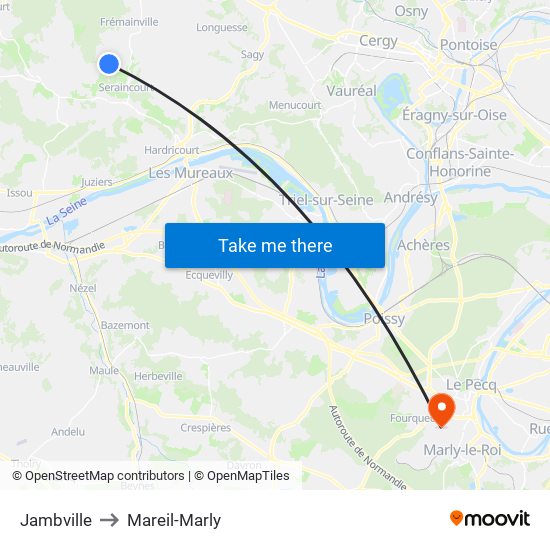 Jambville to Mareil-Marly map