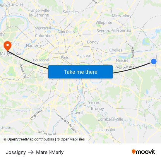 Jossigny to Mareil-Marly map
