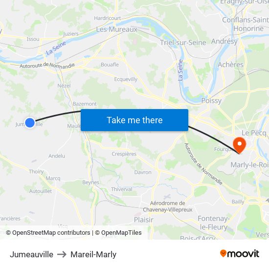 Jumeauville to Mareil-Marly map