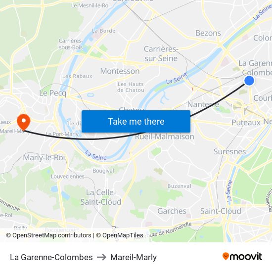 La Garenne-Colombes to Mareil-Marly map