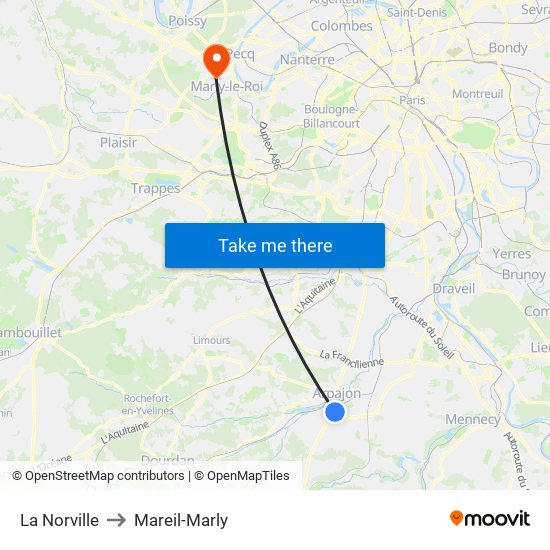 La Norville to Mareil-Marly map