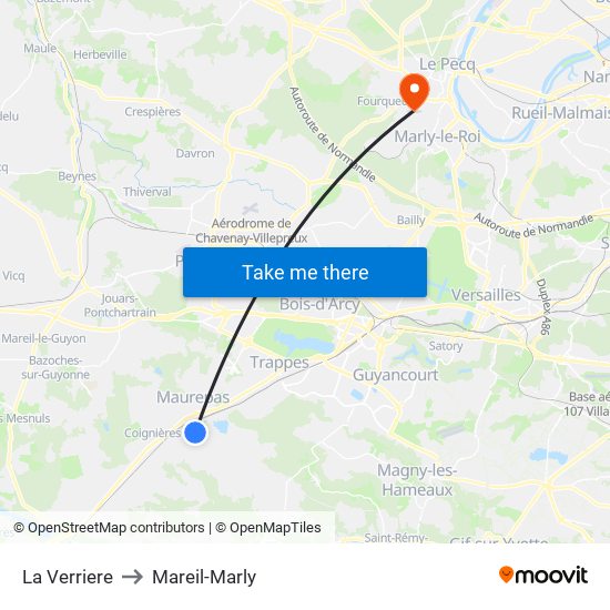La Verriere to Mareil-Marly map