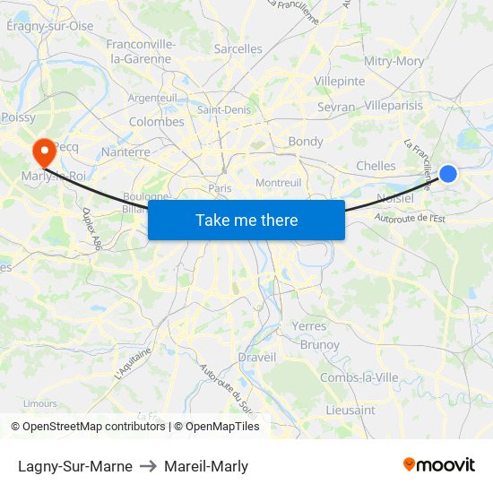 Lagny-Sur-Marne to Mareil-Marly map