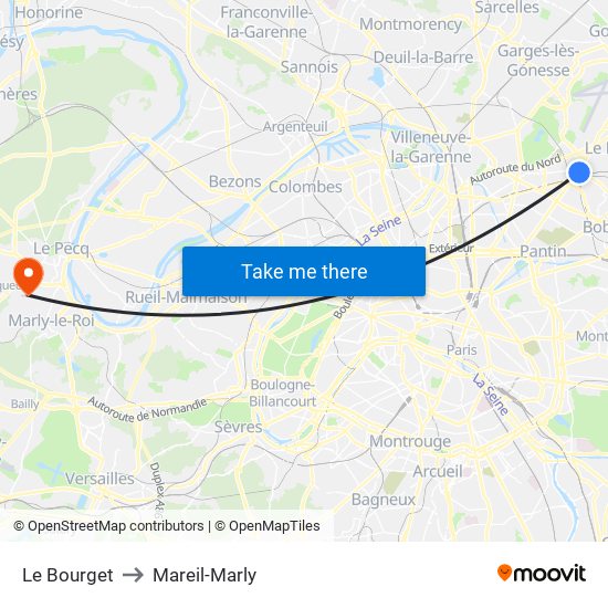 Le Bourget to Mareil-Marly map