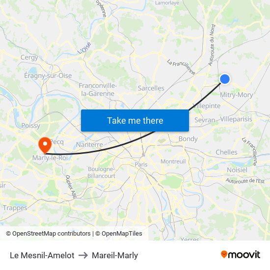 Le Mesnil-Amelot to Mareil-Marly map