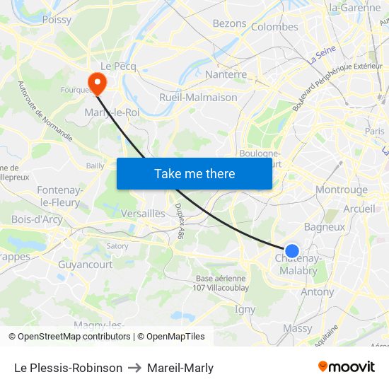 Le Plessis-Robinson to Mareil-Marly map