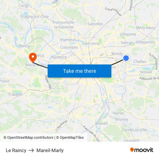 Le Raincy to Mareil-Marly map