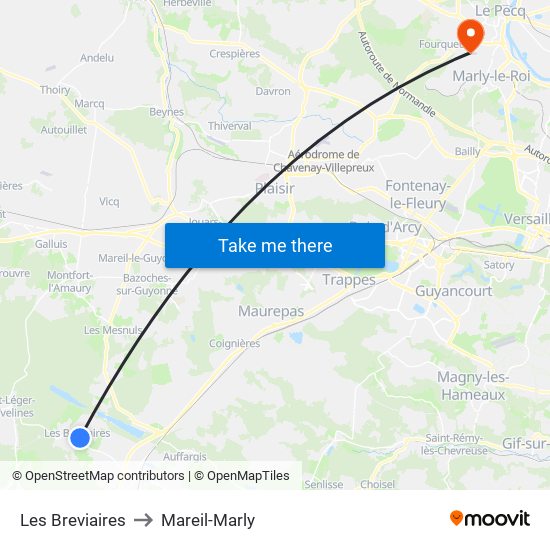 Les Breviaires to Mareil-Marly map