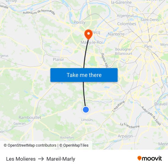 Les Molieres to Mareil-Marly map