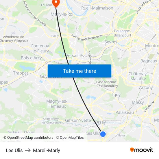 Les Ulis to Mareil-Marly map
