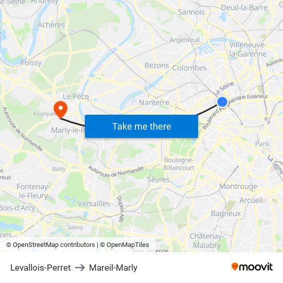 Levallois-Perret to Mareil-Marly map