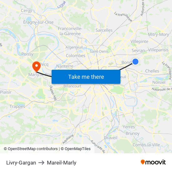 Livry-Gargan to Mareil-Marly map