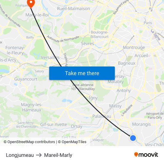 Longjumeau to Mareil-Marly map