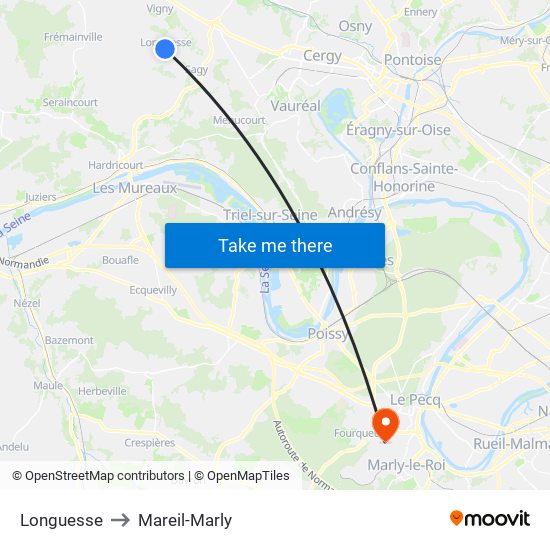 Longuesse to Mareil-Marly map