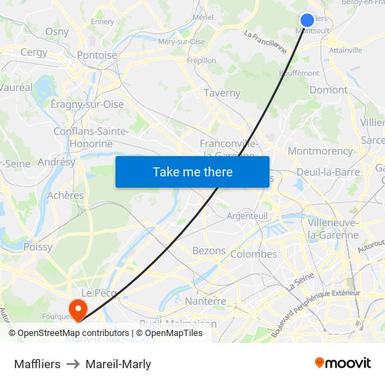 Maffliers to Mareil-Marly map