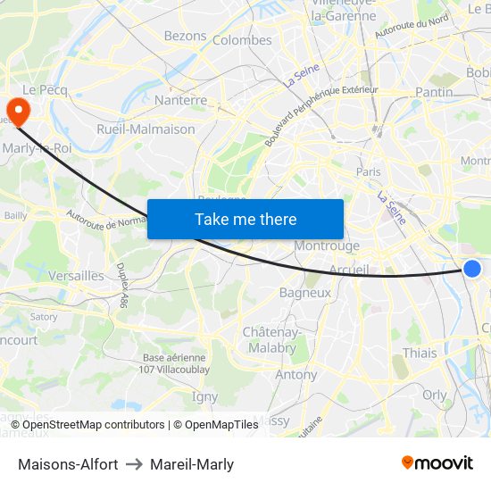 Maisons-Alfort to Mareil-Marly map