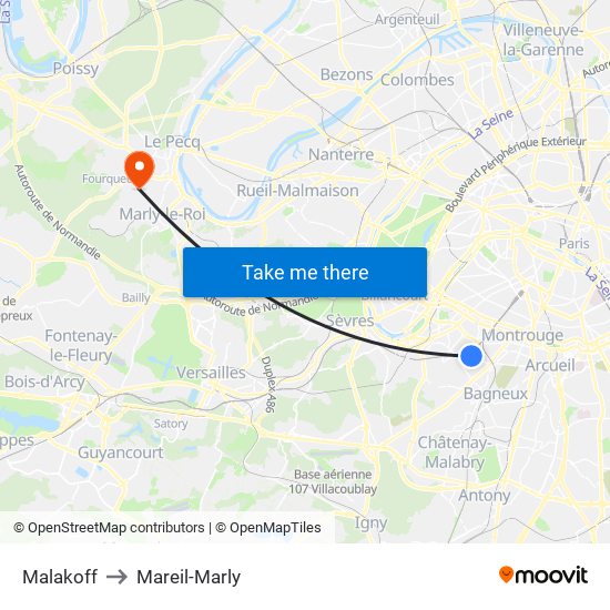 Malakoff to Mareil-Marly map