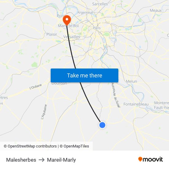 Malesherbes to Mareil-Marly map