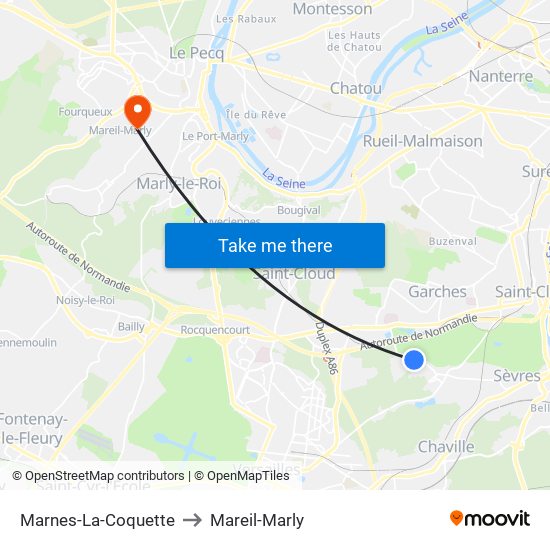Marnes-La-Coquette to Mareil-Marly map