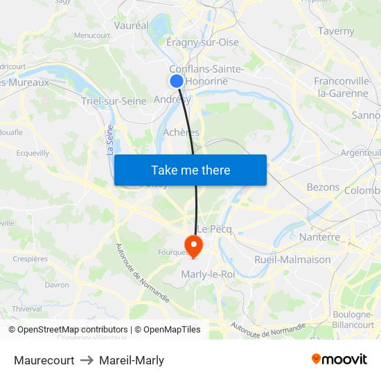 Maurecourt to Mareil-Marly map
