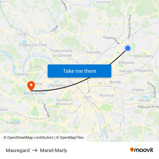 Mauregard to Mareil-Marly map