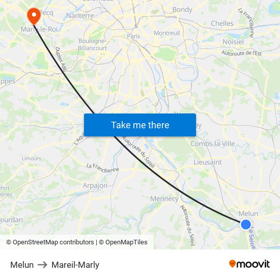 Melun to Mareil-Marly map