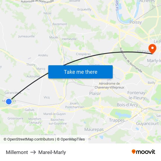 Millemont to Mareil-Marly map