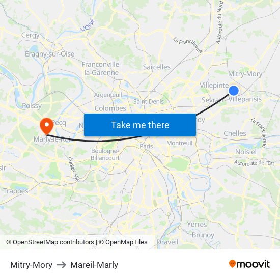 Mitry-Mory to Mareil-Marly map
