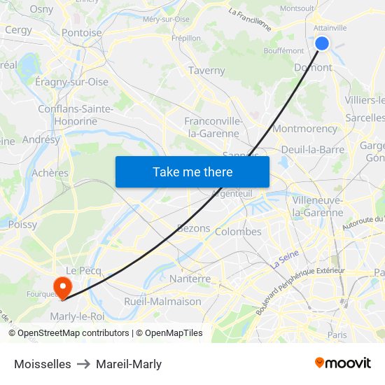 Moisselles to Mareil-Marly map